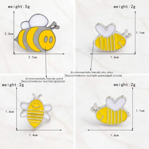 Set of 4 bumble bee pins - Picture 3 of 6